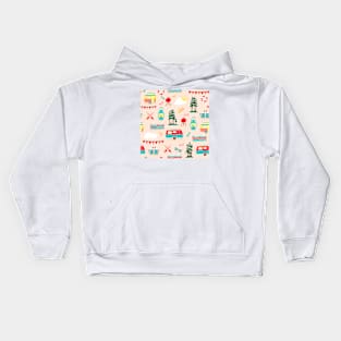 Vintage caravans on a campsite repeat pattern Kids Hoodie